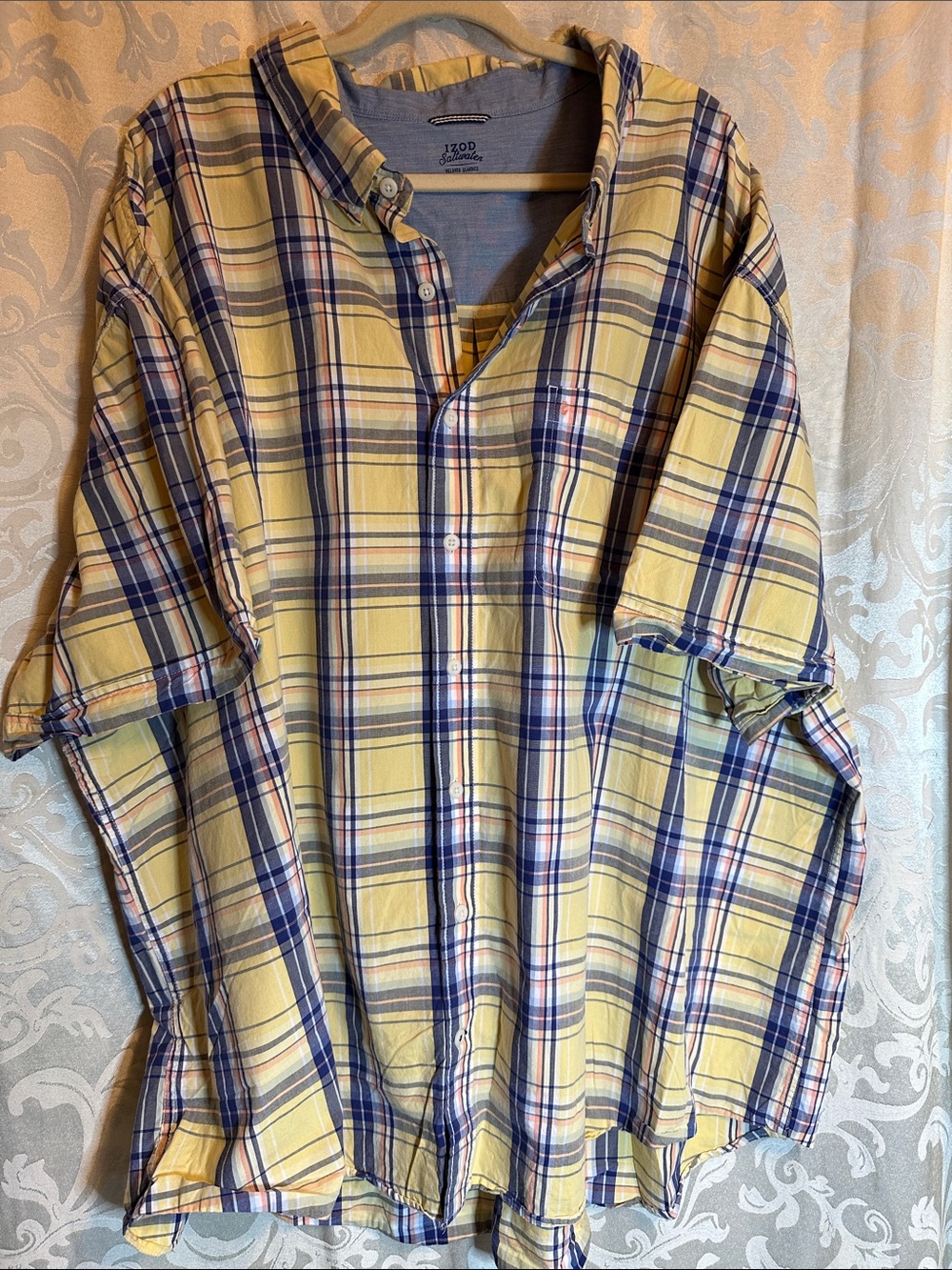 Izod Yellow and Navy Plaid Button-Down Shirt
